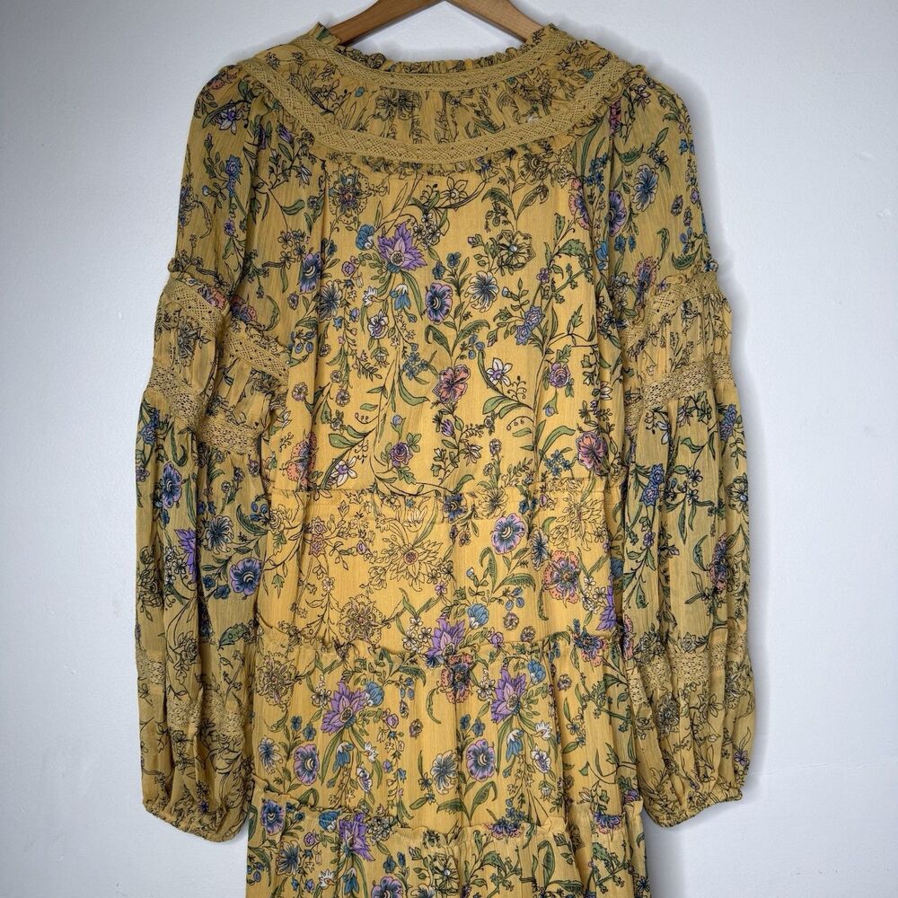 Free People Cassis Chiffon Maxi Dress Turmeric Floral Tiered Boho Festival Large - Picture 12 of 15
